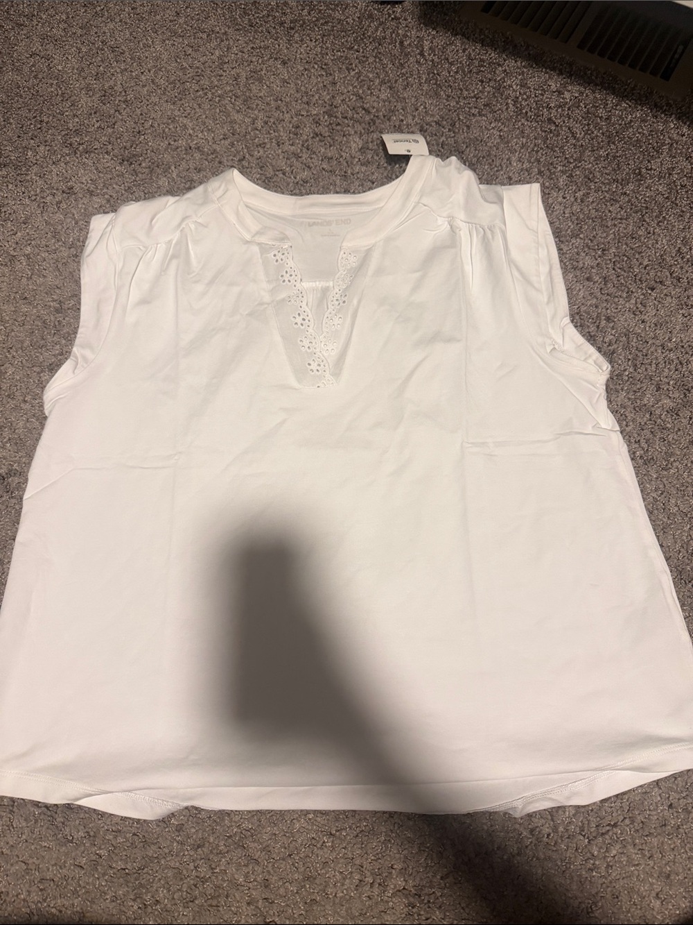 Lands' End White Eyelet Notch Neck Sleeveless Tank
